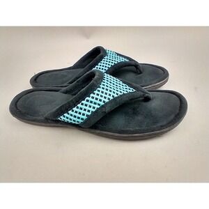 Therapedic Womens Black Turquoise Lattice Thong Flip Flop Slippers Size Small S